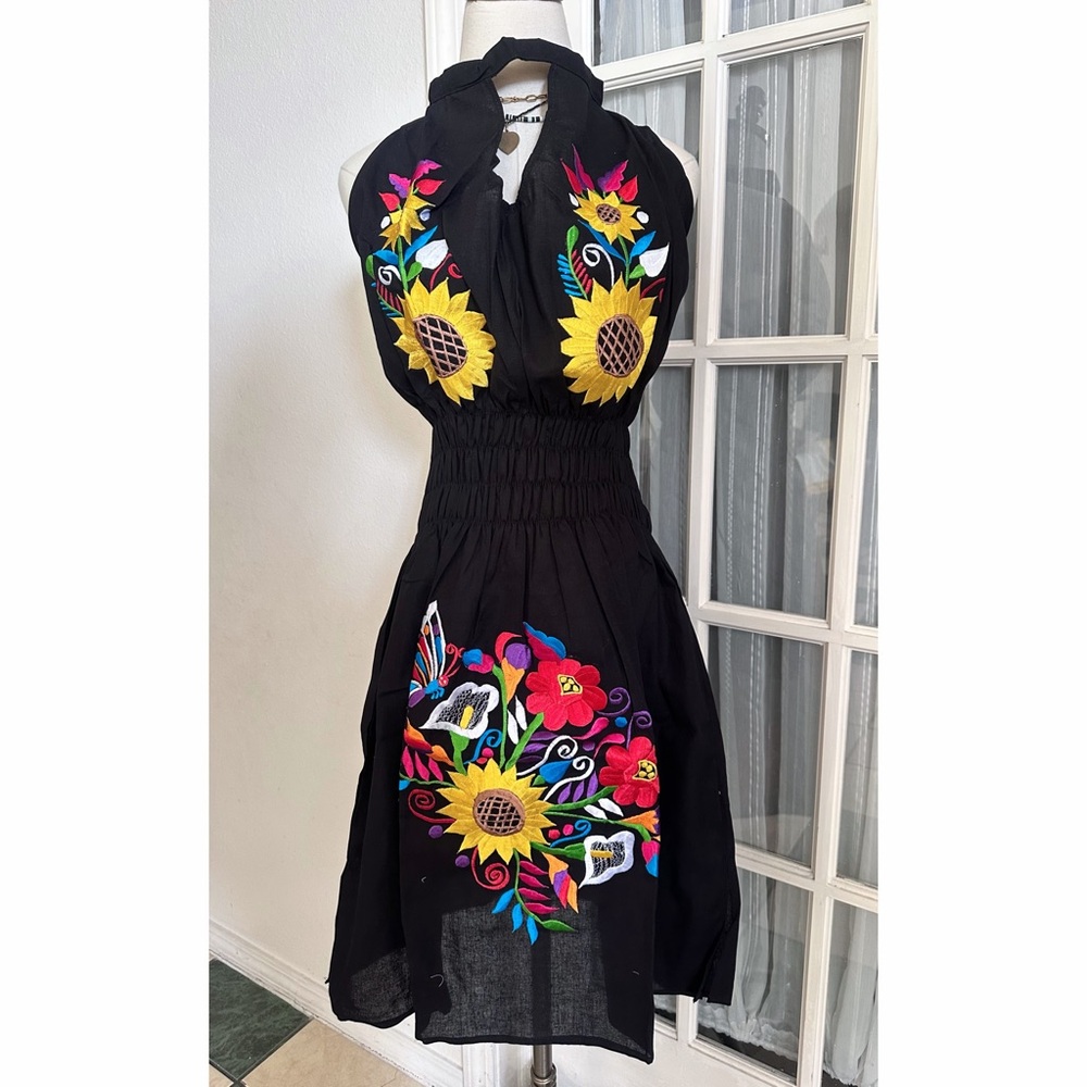 Mexican Floral Embroidered Halter Dress
